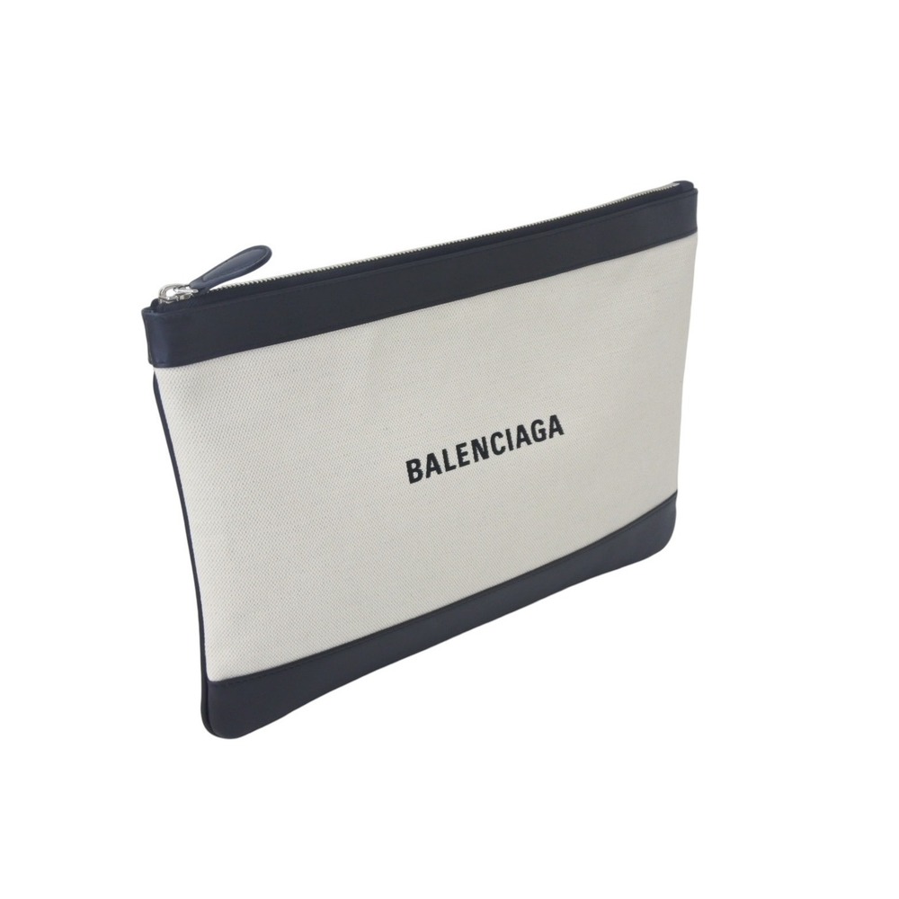BALENCIAGA Clutch Bag Logo Canvas Leather White Black - Picture 3 of 9